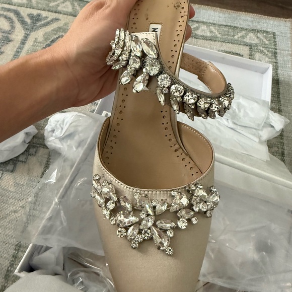 Manolo Blahnik Tan Heels with Crystal Accents - Picture 3 of 11